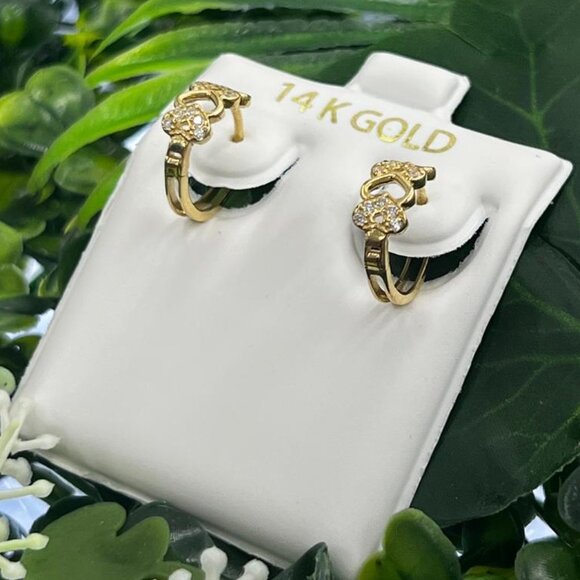 New Brand Heart CZ Hoop Huggies Earrings 14K Gold Filled Womens Gifts Aretes Oro
